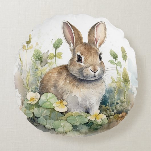 Schattige Baby Konijntjes Rond Kussen (Voorkant)
