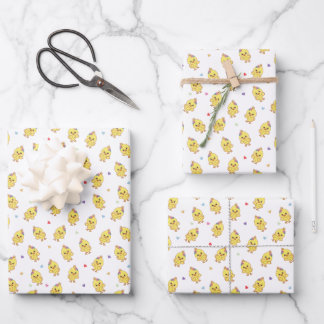 Schattige Baby Kuikens Hartjes Kawaii Inpakpapier Vel