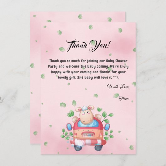Schattige Baby Lamb Baby shower bedankje Bedankkaart (Voorkant / Achterkant)