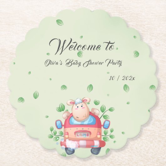 Schattige Baby Lamb Baby shower Papier Onderzetter (Voorkant)