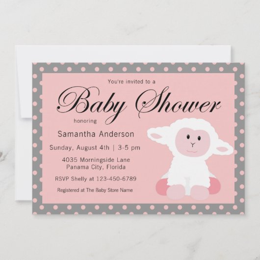 Schattige Baby Lamb en Polka Dots Baby shower Kaart (Voorkant)