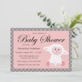 Schattige Baby Lamb en Polka Dots Baby shower Kaart (Staand voorkant)