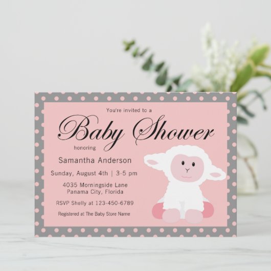 Schattige Baby Lamb en Polka Dots Baby shower Kaart (Staand voorkant)