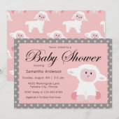 Schattige Baby Lamb en Polka Dots Baby shower Kaart (Voorkant / Achterkant)