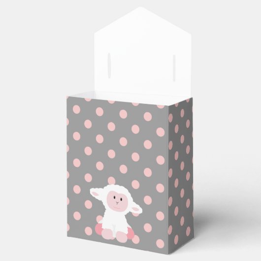 Schattige Baby Lamb en Roze Polka Dots Meisje Bedankdoosjes (Geopend)