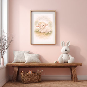 Schattige baby lammetje & bloem kinderkamer kids poster