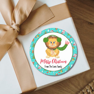 Schattige baby leeuw met dierentuin vrolijke kobal ronde sticker