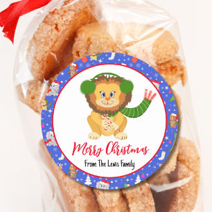 Schattige baby leeuw met Kerstmis leuk dier in de  Ronde Sticker