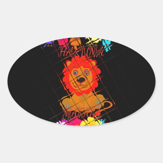 Schattige Baby Lion Art Design Motief Ovale Sticker (Voorkant)