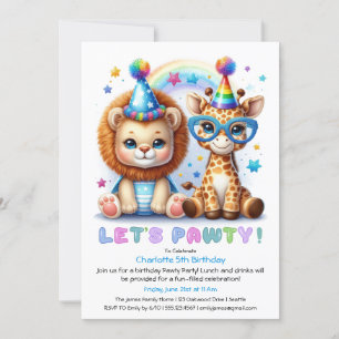 Schattige Baby Lion & Giraffe Verjaardagsuitnodigi Kaart