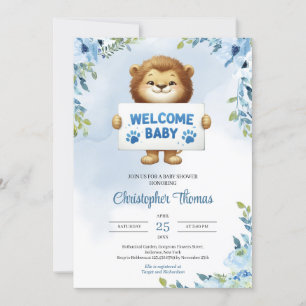 Schattige baby lion holding Welkom baby sign flora Kaart