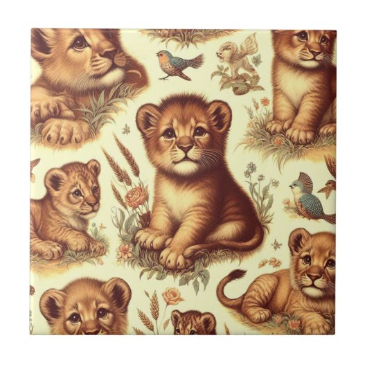  Schattige Baby Lion Pattern Tegeltje (Voorkant)