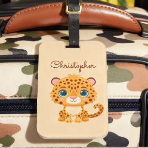 Schattige baby luipaard safari dier kinderen bagagelabel