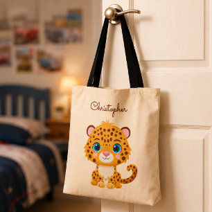 Schattige baby luipaard safari dier kinderen tote bag
