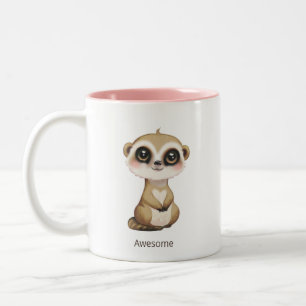 Schattige baby meerkat en gepersonaliseerde tekst tweekleurige koffiemok
