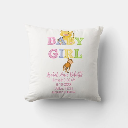 Schattige Baby Meisje Cheetah Monkey Oerwoud Keeps Kussen (Voorkant)