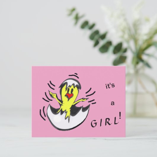 Schattige Baby MEISJE Chick Cartoon Briefkaart (Staand voorkant)