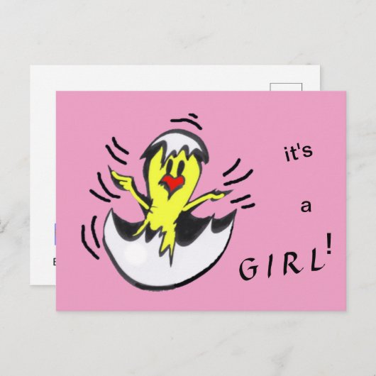 Schattige Baby MEISJE Chick Cartoon Briefkaart (Voorkant / Achterkant)