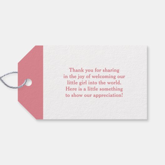 Schattige Baby Meisje Douche Roze Paraplu Dank u Cadeaulabel (Achterkant Horizontaal)