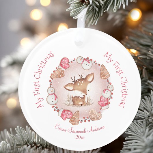 Schattige Baby Meisje Eerste Kerstmis Roze Naam Or Ornament