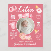 Schattige Baby Meisje Geboorte Stats Roze Pasgebor (Voorkant)