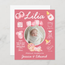 Schattige Baby Meisje Geboorte Stats Roze Pasgebor