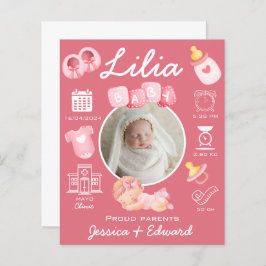 Schattige Baby Meisje Geboorte Stats Roze Pasgebor