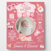 Schattige Baby Meisje Geboorte Stats Roze Pasgebor Fotoplaat (Voorkant)