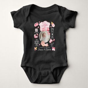 Schattige Baby Meisje Geboorte Stats Roze Pasgebor Romper
