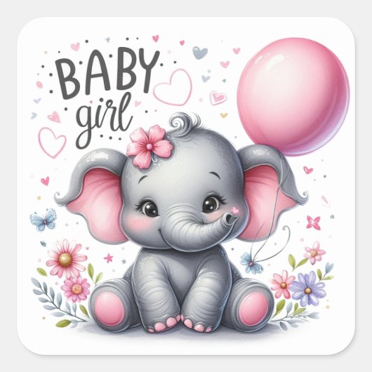 Schattige baby meisje met ballon vierkante sticker (Voorkant)