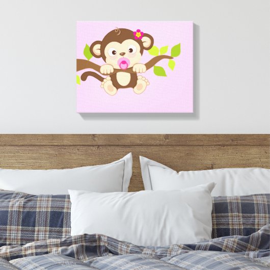 Schattige Baby Meisje Monkey Canvas Prints (Insitu (Slaapkamer))