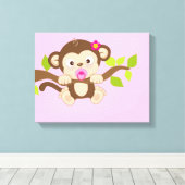 Schattige Baby Meisje Monkey Canvas Prints (Insitu (Houten vloer))