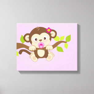 Schattige Baby Meisje Monkey Canvas Prints