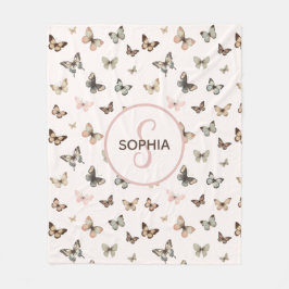 Schattige Baby Meisje Monogram Naam Blush Butterfl Fleece Deken