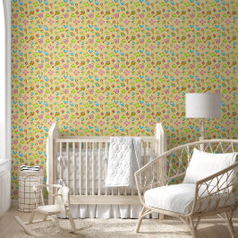 Schattige Baby Meisje Needs Rattle Blocks Yellow P Behang