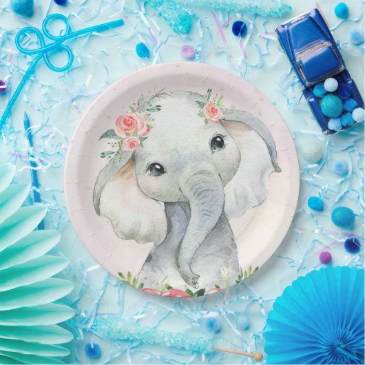 Schattige Baby Meisje Olifant Baby shower Papier B Papieren Bordje (Feest)