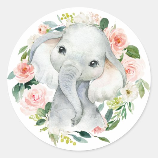Schattige Baby Meisje Olifant Bloemen Envelop Seal Ronde Sticker (Voorkant)