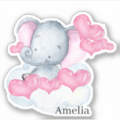 Schattige Baby Meisje Olifant En Roze Liefde Harte Sticker (Voorkant)