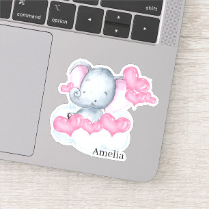 Schattige Baby Meisje Olifant En Roze Liefde Harte Sticker