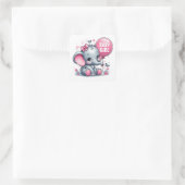 Schattige Baby Meisje Olifant met Bloemen, Harten Vierkante Sticker (Tas)