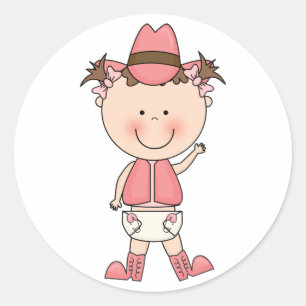 Schattige Baby Meisje & Paard Pony Custom Western Ronde Sticker