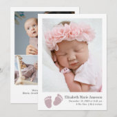 Schattige Baby Meisje Roze Pasgeboren Voetafdruk F Aankondiging (Voorkant / Achterkant)