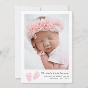Schattige Baby Meisje Roze Pasgeboren Voetafdruk F Aankondiging