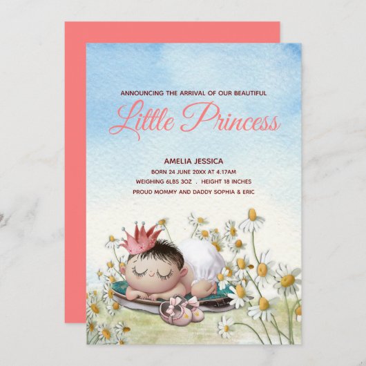 Schattige Baby Meisje Slapen Prinses Aankondiging  (Voorkant / Achterkant)