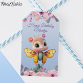 Schattige Baby Meisje Vlinder Roze Bloemen Kind Ve Cadeaulabel