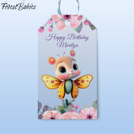 Schattige Baby Meisje Vlinder Roze Bloemen Kind Ve Cadeaulabel