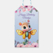 Schattige Baby Meisje Vlinder Roze Bloemen Kind Ve Cadeaulabel (Voorkant)