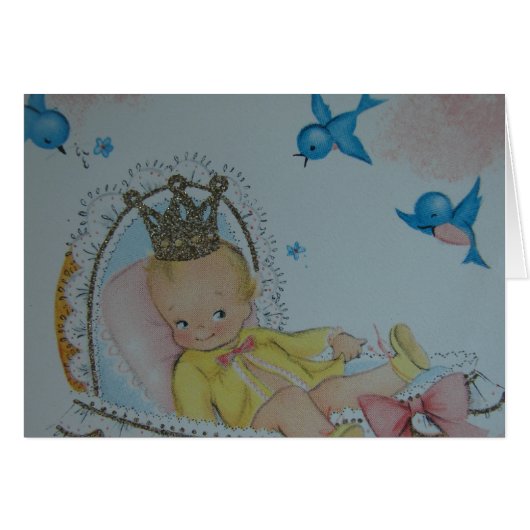 Schattige  Baby met kroon en blauwvogels (Voorkant Horizontaal)