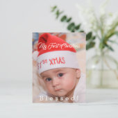 Schattige baby mijn eerste kerst Santa-hoed vakant Feestdagenkaart (Staand voorkant)