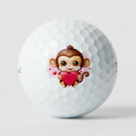 Schattige Baby Monkey met een rood hart Golfballen